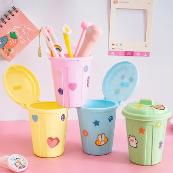 

Mini Waste Bins Plastic Pen Holder Desktop Organizer Creative Trash Can School Office Cute Pencil Stand Stationary Desk Storage