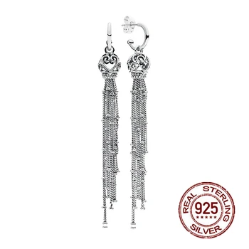 

Original 925 Sterling Silver Enchanted Tassels Drop Earrings for Women Fine Jewelry Fashion Round Crystal Europe Stud Earrings