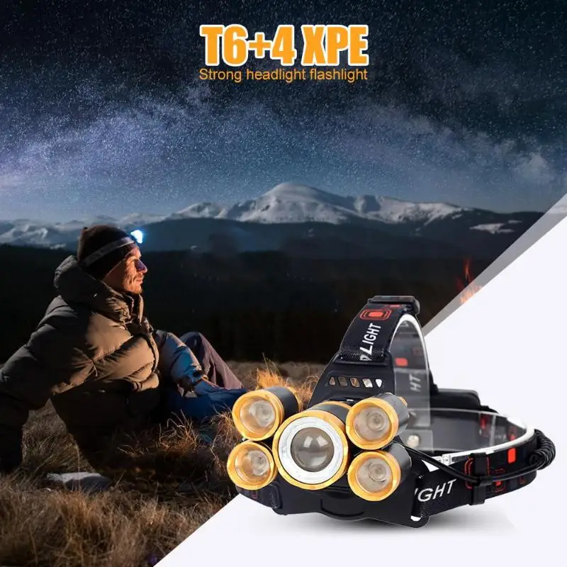 T6+ 4 XPE 2400LM масштабируемый прожектор usb зарядка Открытый 5 светодиодов головная лампа