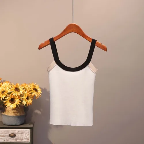 U тип воротник Camis Tank летняя новая трикотажная кофточка женские короткие без рукавов шелковистые тонкие цвета соответствующие внутренней основе рубашки - Цвет: white