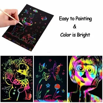 

Scratch Art Notes Paper Drawing Stick Holographic Rainbow Papers for Kids Family Games YJS99