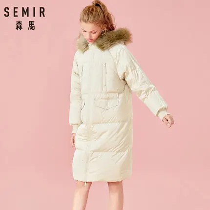camel SEMIR зимняя куртка женская парка с длинным капюшоном для зимнего пальто Женская Стеганая куртка Верхняя одежда утепленная пуховая хлопковая стеганая куртка - Цвет: camel