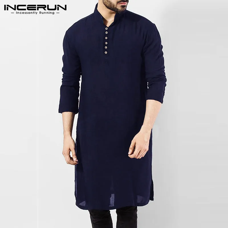 Брендовая Базовая Мужская рубашка с длинным рукавом, мусульманская одежда, сорочка, элегантный кафтан, халат, Пакистанская мужская одежда S-5XL
