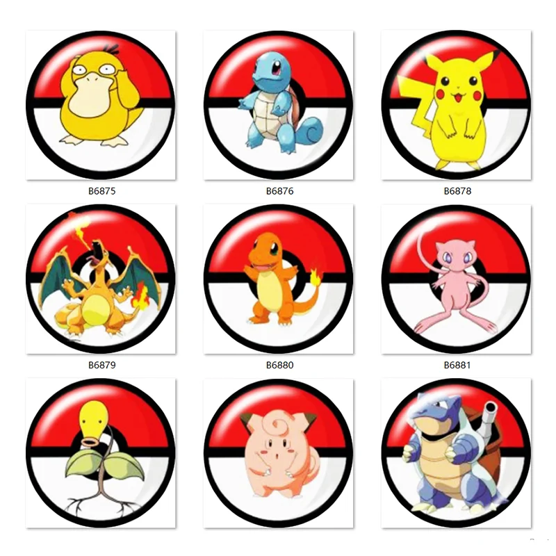 

10pcs mixed Pokemon 12mm/18mm/20mm/25mm Round photo glass cabochon demo flat back Making findings TL472