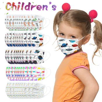 

50PC Children's mask Disposable Face Mask dinosaur Printed Space Astronaut Printed 3Ply Ear Loop mascarillas Outdoor Mascarilla