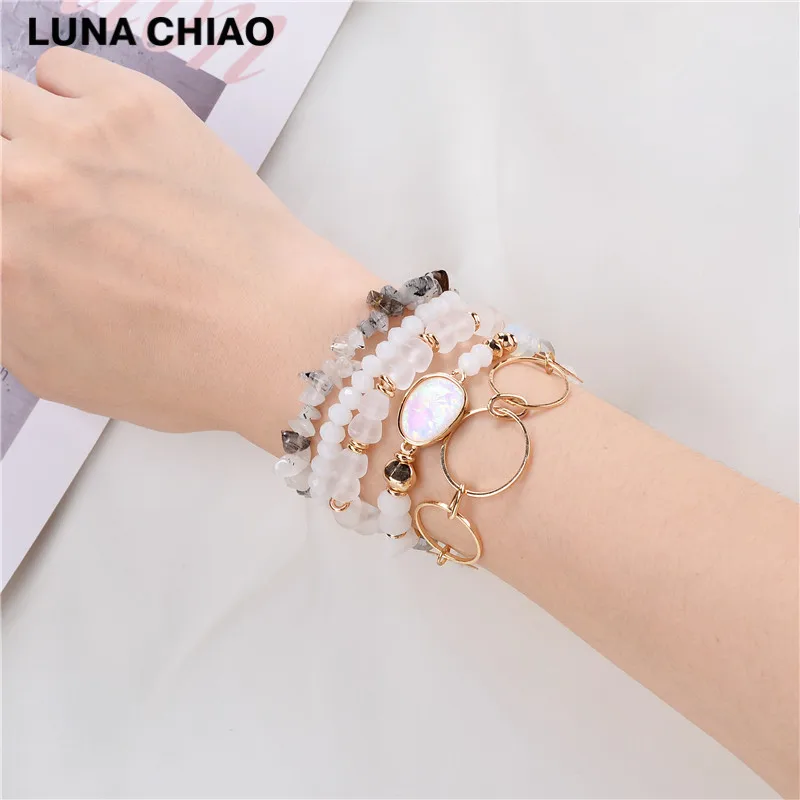 LUNA CHIAO Bijoux, ювелирное изделие, натуральный камень, бисерные браслеты, Штабелируемый многослойный браслет, пряди, Набор браслетов для женщин - Окраска металла: A0809