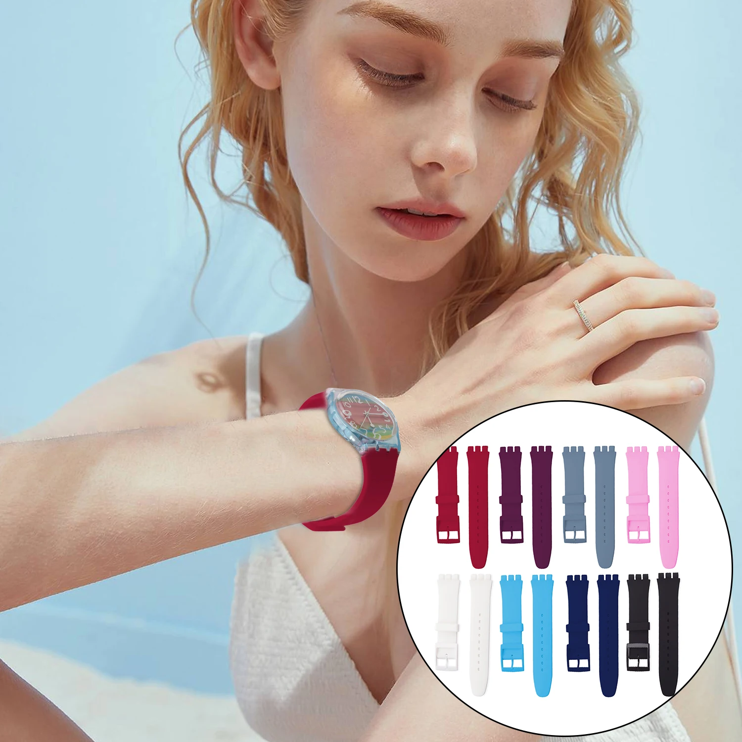 

Gosear Adjustable Breathable Anti-skid Soft Silicone Replacement Watch Strap Band Wristband for Swatch Watches Accessories 17mm