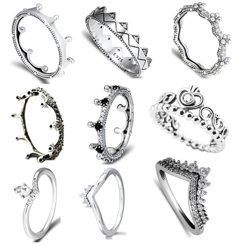 

Crown Ring 100% 925 Sterling Silver My Princess Tiara Wishbone Wish Rings for Women Lady Gift 2019 Autumn new