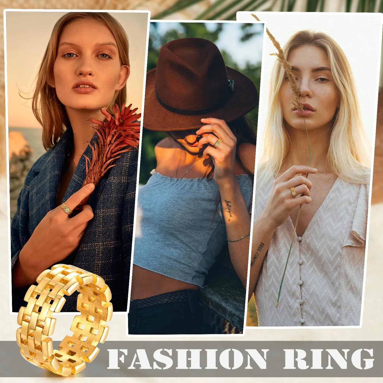Vnox 8Mm Chain Vrouwen Ring, Rvs Gold Kleur Meisje Keten Vormige Band, Chic Minimalistische Sieraden