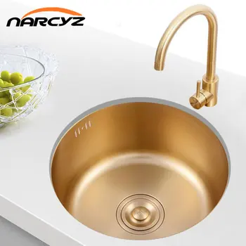 อ่างล้างจาน Nikcel Gold อ่างล้างจานสแตนเลสเคาน์เตอร์บาร์ mini ขนาดเล็กอ่างล้างจาน 304 ฝังถังเดี่ยวภายใต้เคาน์เตอร์ STG304 1