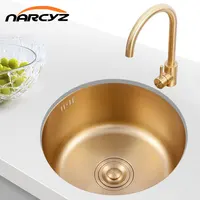Sink Nikcel Gold Stainless Steel kitchen Sink bar counter mini small Round sink 304 embedded single tank under counter STG304 1