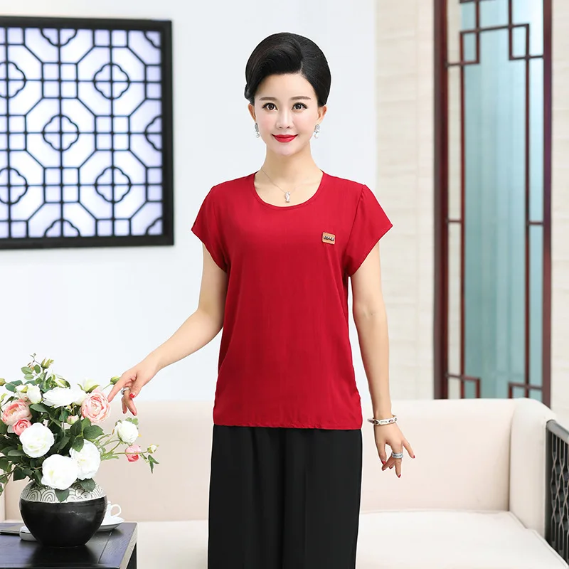 

Mom Summer Wear Two-Piece 2018 New Style Middle-aged WOMEN'S Short Sleeved T-shirt Clothes Middle-aged WOMEN'S Apparels Loose Pa