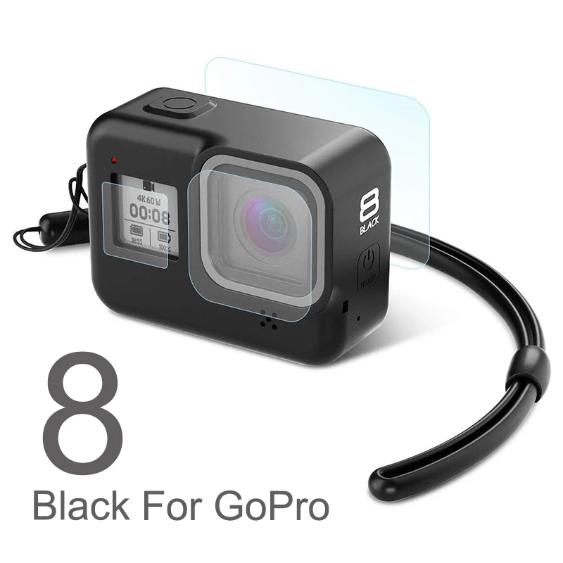 

Silicone Case for GoPro Hero 8 Black Tempered Glass Screen Protector Protective Lens Film Housing Cover for Go Pro 8 Accessory