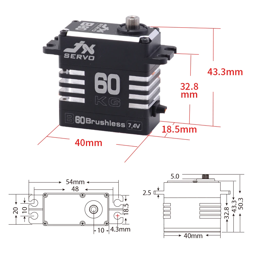 JX B60 60 кг с высоким крутящим моментом, полностью металлический корпус, металлическая шестерня, бесщеточный сервопривод для радиоуправляемой машины, радиоуправляемая модель