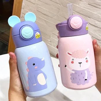 

500ML Cartoon Children's Thermos Bottle Stainless Steel Student Vacuum Flask Cute With Straw Portable Travel Water Bottle