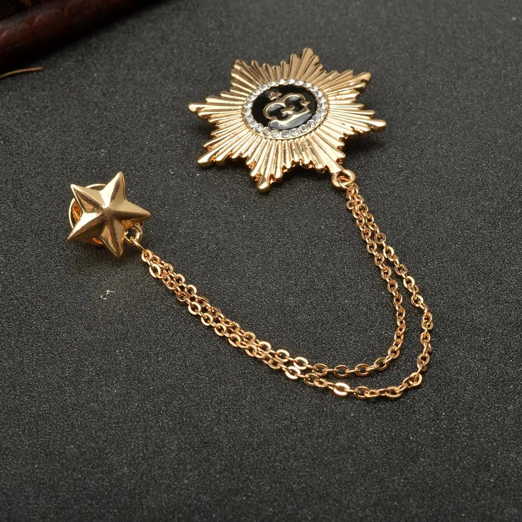 Fashion Women Girls Double Stars Design Neck Tip Brooch Chain Jewellery Gifts Gold
