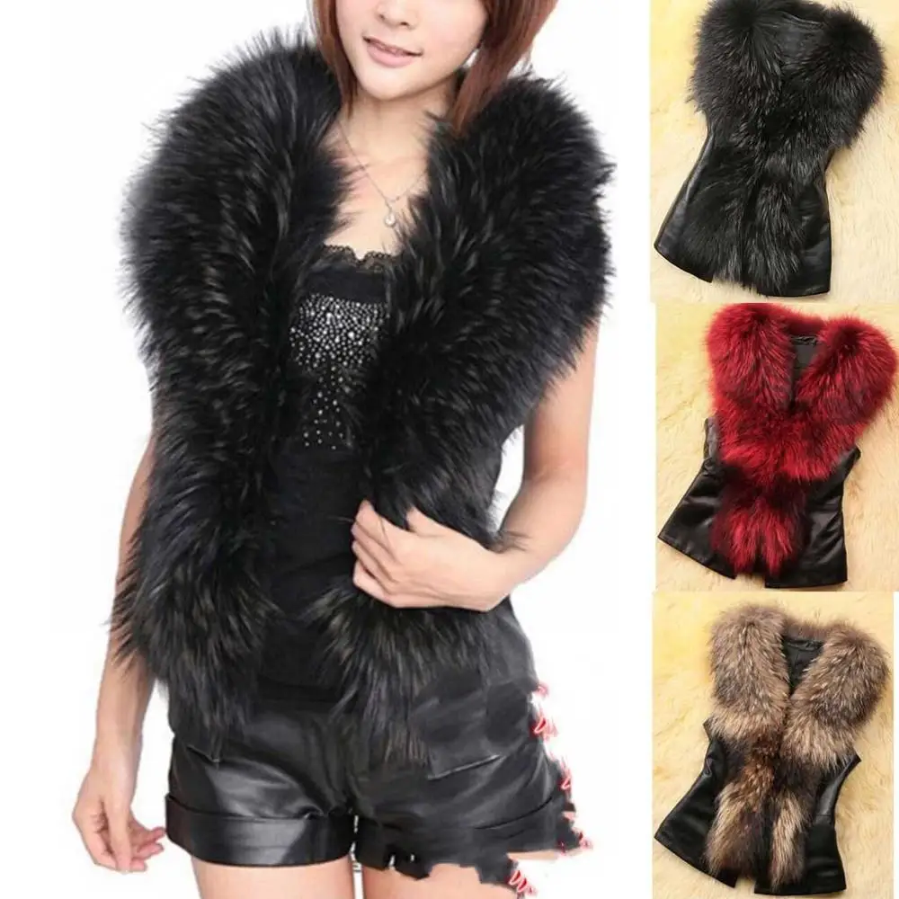 

Large Size 4XL Faux Fur Coats For Women Autumn Winter Luxurious Solid Sleeveless Fur Neck Vest Jackets Outwear 2019