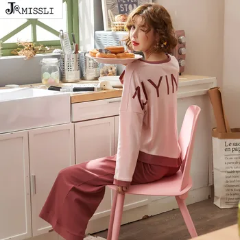 

JRMISSLI Autumn women pajamas sleepwear Cotton Plus Size women pajamas pyjama femme Letter pijama mujer