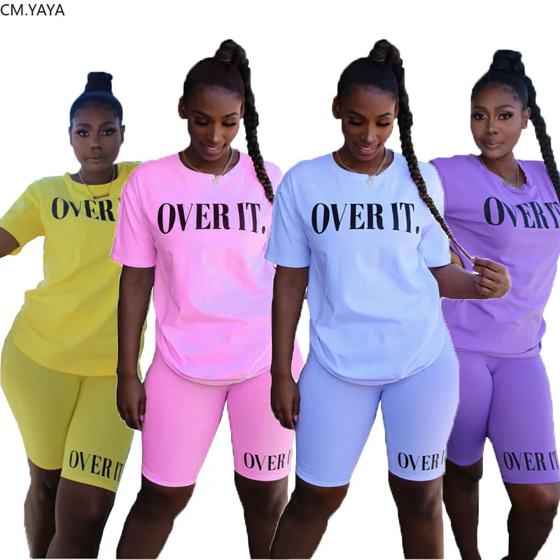 2020 для женщин комплекты из двух предметов летние костюмы оверайт с буквенным