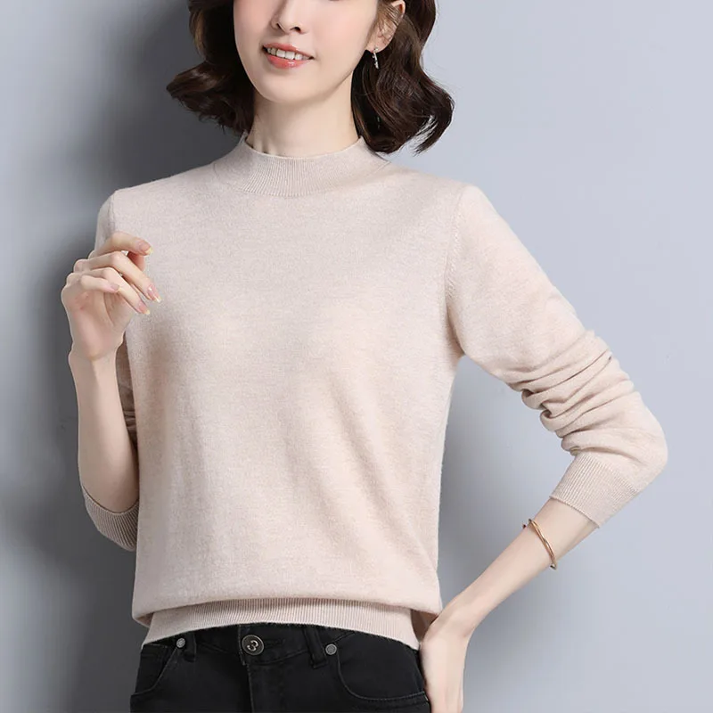 

Women's Loose Knitted Sweater, Casual Pullover, Basic Tops, Long Sleeve, Monochromatic, Big Size, Autumn, Winter