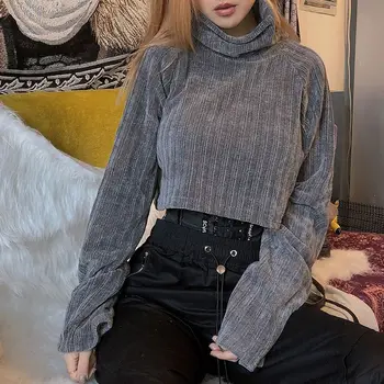 

Women Autumn Sweater 2020 New Winter Fashion Solid Color High-collar Tops Casual Long Sleeves Wild Loose Short Sweater Top