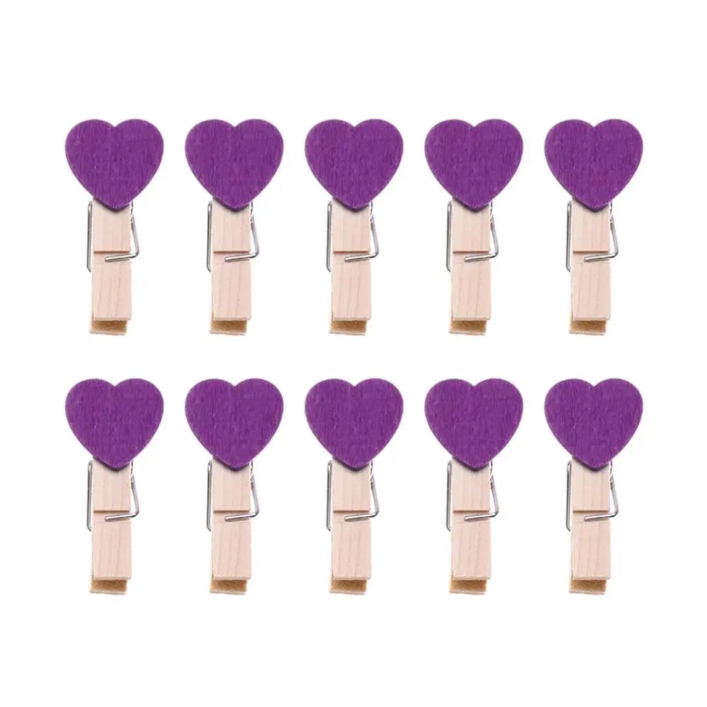 Purple 10 шт./лот, мини-кубик в форме сердца, деревянный зажим, сделай сам, фото, памятка, скрепки, ветрозащитная деревянная карточка для размещения, держатель, подставка для одежды - Цвет: Purple