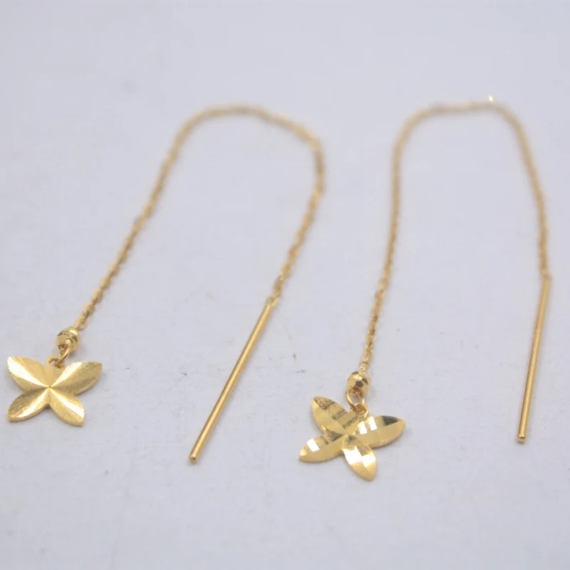 

Solid 18K Yellow Gold Dangle Earrings Best Gift Perfect Butterfly & O Chain Earrings Line 95mmL 1.12g Fine Jewelry