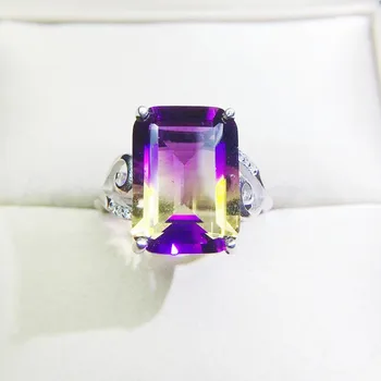 

Per jewelry Colorful Ametrine rectangle style big ring Free shipping 10*14mm 7.5ct gemstone 925 sterling silver Q2042912