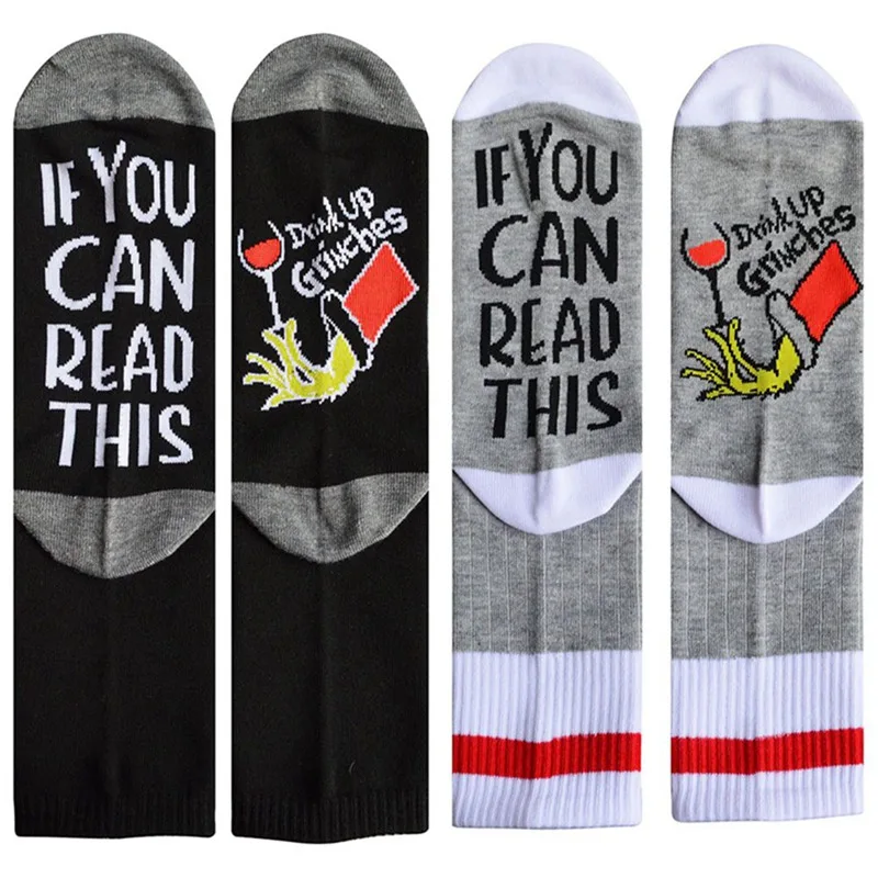 1 пара рождественских носков, если вы можете почитать это Grink UP GRINCHES носки для женщин и мужчин осень зима смешные короткие носки рождественские подарки