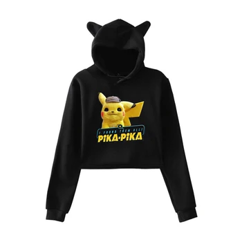 

2019 Anime movie Pokemon Detective Pikachu 2D print fashion trend sala Cat Crop Top Women Hoodies Sweatshirt Sexy hot clothes
