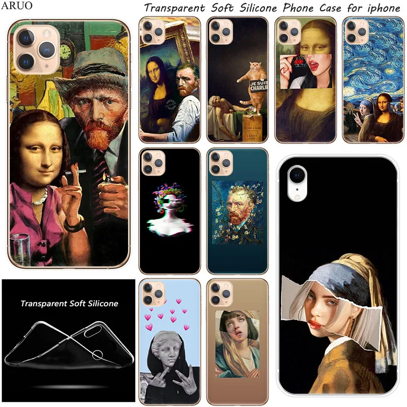 SOFT TPU Silicone Phone Case for iphone 11 11Pro XS Max X XR SE Hot Alternative Van Gogh Mona Lisa cases for 7 8 6 Plus 5S cover