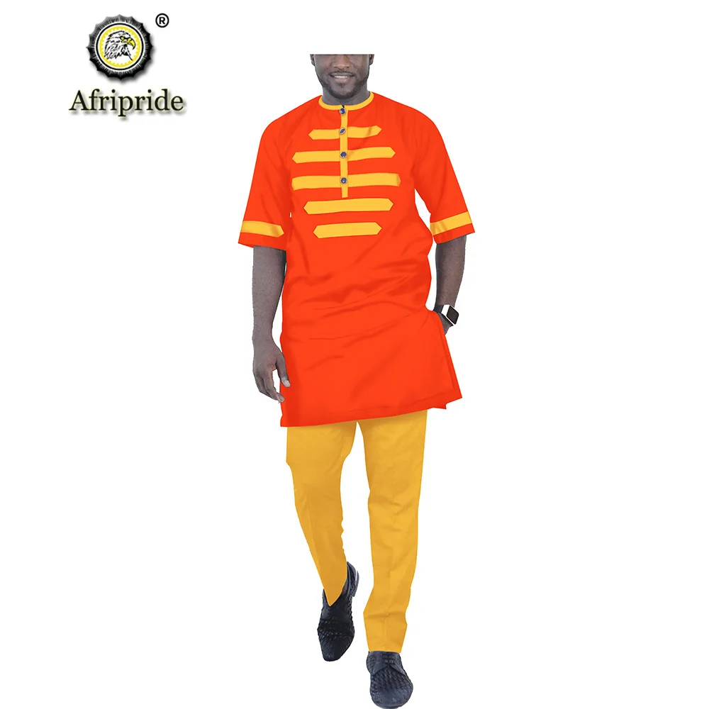 Men`s Casual Tracksuit African Clothing Dashiki Tops Pants 2 Piece Set Ankara Shirts Blouse Tribal Outfits AFRIPRIDE S1916058