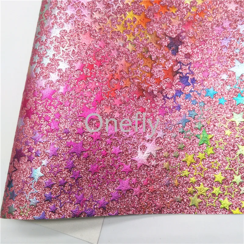 Onefly Stars Printed Glitter Leather Faux Fabric Sheets Mini Rolls For Bow DIY handbags shoes B16-1-3 | Дом и сад