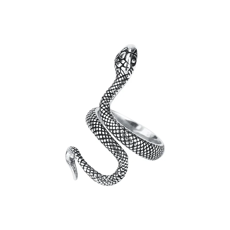 FOXANRY 925 Stamp Rings Couples Accessories Fashion Punk Vintage Simple Winding Snake Design Party Thai Silver Jewelry 2