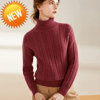 

Wool Merino Cashmere Sweater 2020 Fashion Sweater Thickening Winter Clothes Turtleneck Sweater Warm Women's Wheat Spike Pattern