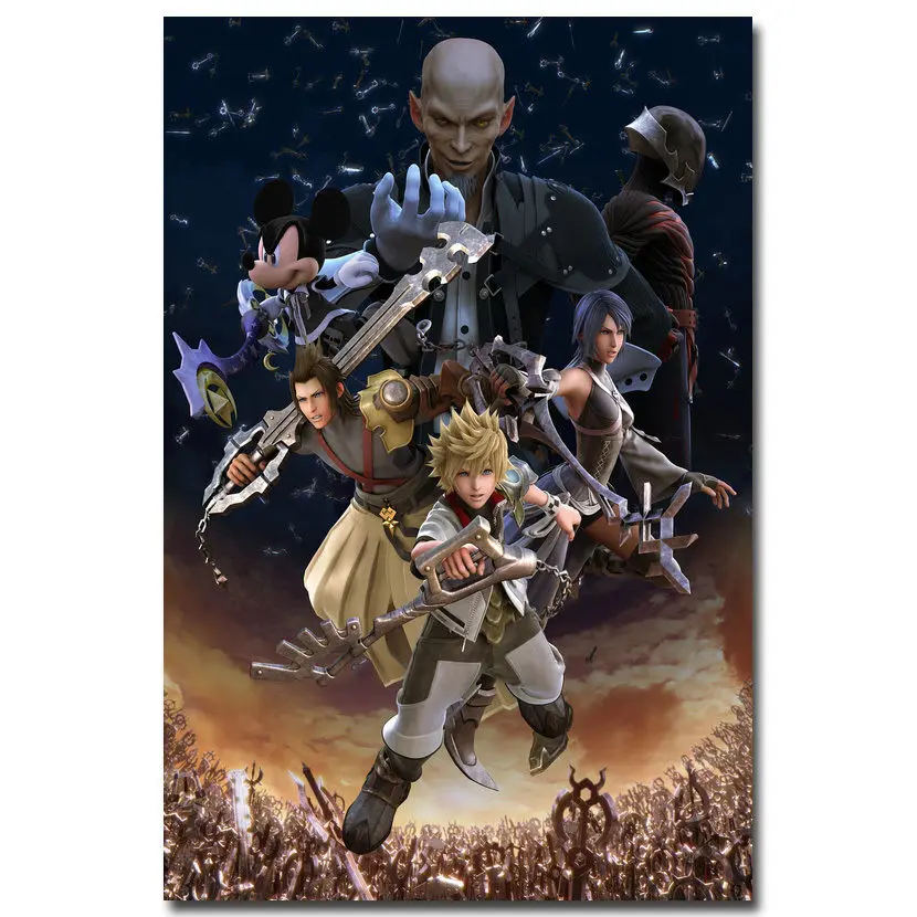 MQ3808 Горячее предложение Kingdom Hearts III 3 Аниме Комикс мультфильм серия видео игры Арт плакат Шелковый светильник холст домашний декор Настенная картина принт - Цвет: Черный