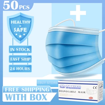 

50PCS Mask 3 Laye Mask Dust Protection Masks Disposable Face Masks Elastic Ear Loop Disposable Dust Filter Safety Mask Anti-Dust