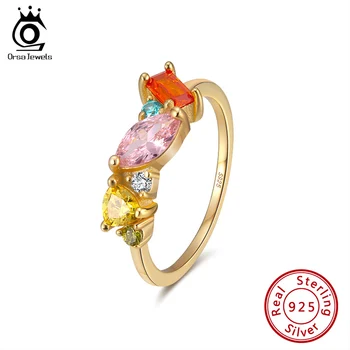 

ORSA JEWELS Real 925 Silver 18K Gold Plated Woman Ring with Multi-Color Crystal Zircon Fine Jewelry Patry Gift Wholesale OSR207
