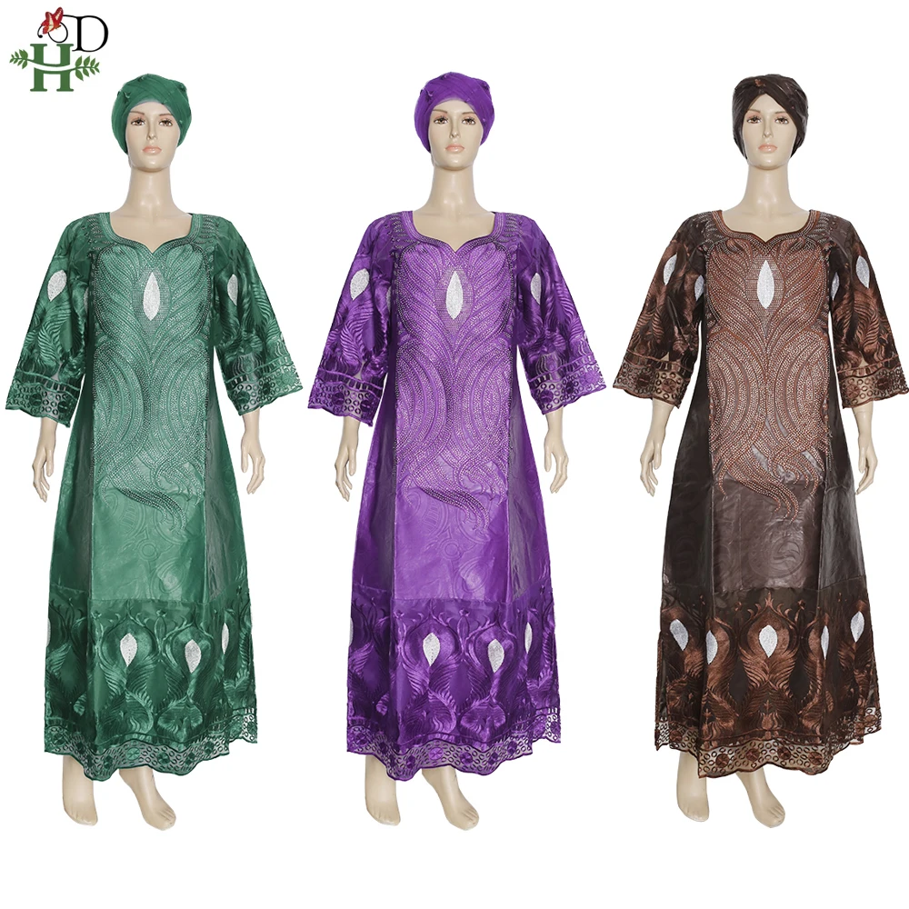 H&D African Maxi Dresses Rich Woman Bazin Dress XXXL Plus Size Dashiki Ankara Dress African Head Wraps Ladies Clothes Boubou