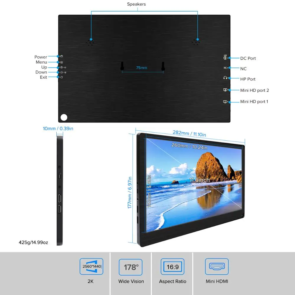Монитор UPERFECT HDMI 2k IPS ЖК экран для ПК Raspberry Pi 1080p портативный USB игровой монитор
