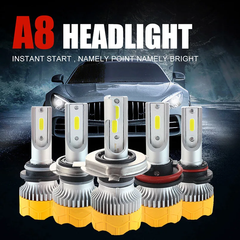 2Pcs/Set Super Bright Car Headlights LED A8 H7 H1 H4 9005 9006 H11 9012 20000LM 6000K 80W DC9V-32V For 12V 24V | Автомобили и