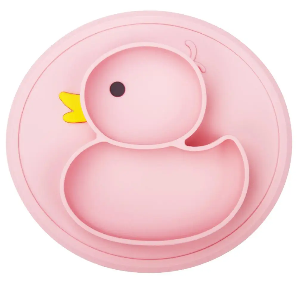 Pink Qshare, детская тарелка, посуда для утки, Настольный коврик, Силиконовый поднос на присоске, противоскользящий мини-коврик для детей, для кормления фруктов, pratos - Цвет: Pink