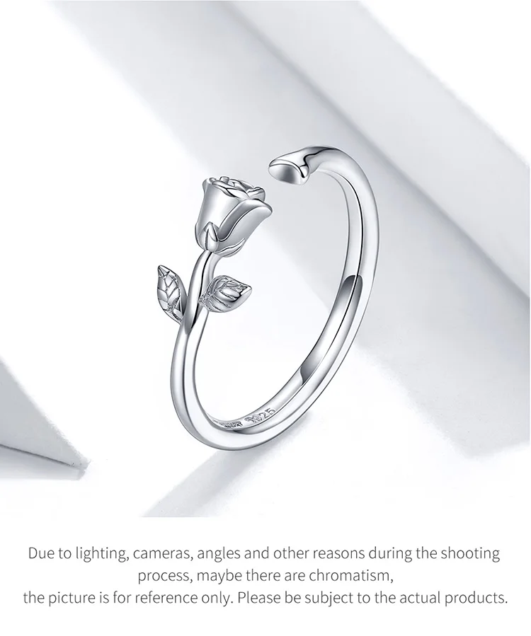 BISAER, Стерлинговое Серебро 925 пробы, розовые цветы, открытый размер, кольца для женщин, кольца из стерлингового серебра на палец, ювелирные изделия, anel EFR065