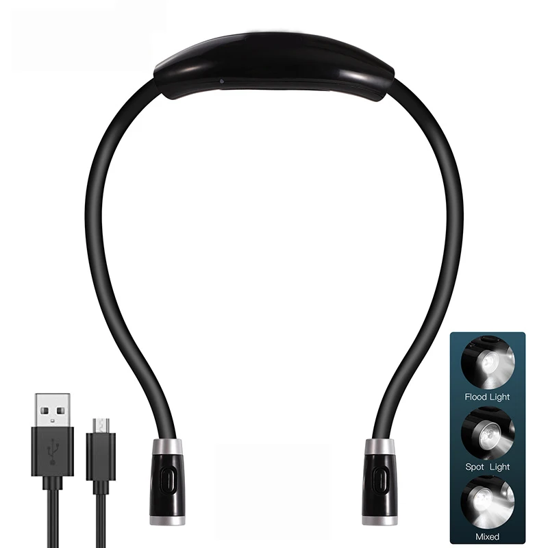 C2 USB Reading Lamp Night Light Neck Book Light Rechargeable HandsFree Durable LED For Knitting Camping Repairing Work Lighting led light book light