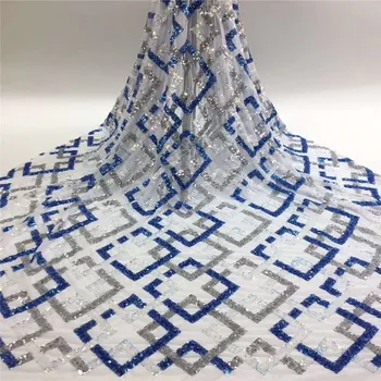 

Blue Sequined Lace Fabric With 2019 Velvet fabric Embroidery French laces fabrics high quality Black tulle French