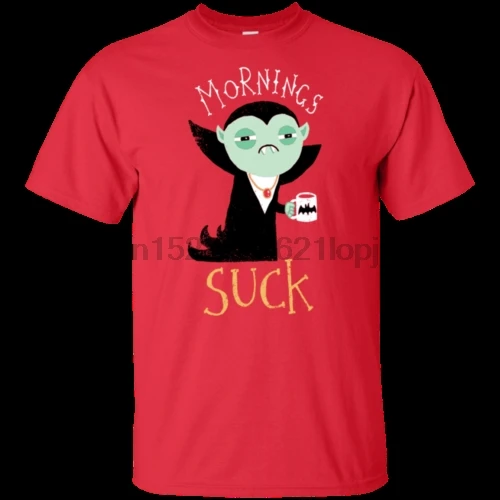 

Mornings Suck Tee Cute Vampire T-Shirt Short Sleeve S 2XL