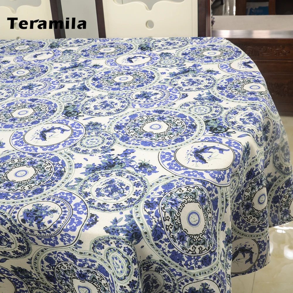 Teramila Printed Floral Thick Tablecloths Cotton Linen Rectangular Round Table Cover Cloth For Wedding Mantel Oval Dining Table