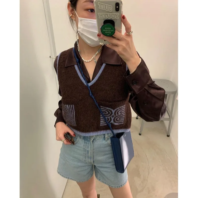 

Knitted Vest Women 2021 New Autumn Winter Loose Casual V Neck Tops Korean Fashion Clothing Office Lady Vests Y139