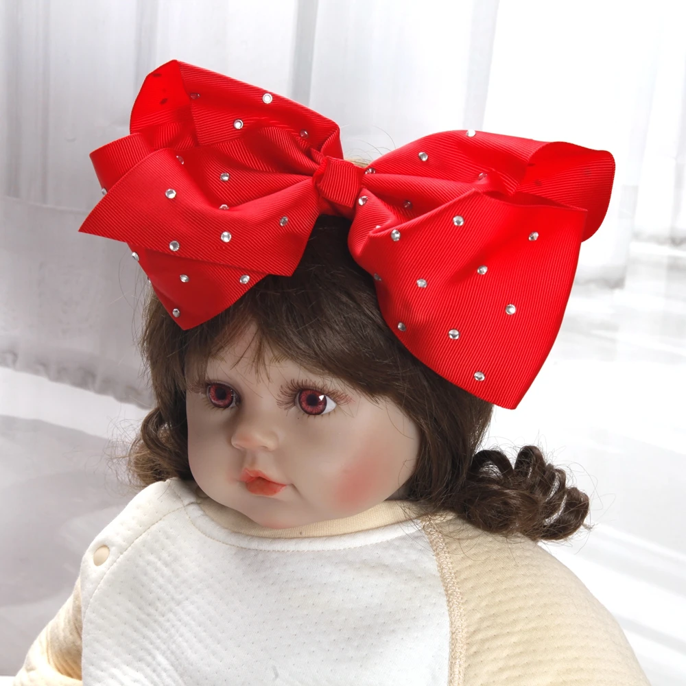 8 Zoll Große Haarschleifen für Babymädchen und Kinder, Weiche Schleifen mit Strass-Knoten, Haarbänder, Baby-Haaraccessoires, Kinder-Kopfschmuck
