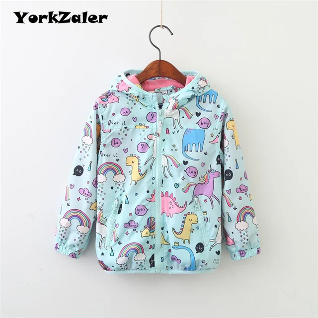 YorkZaler Kids Rain Jacket Baby Girl Boy Clothing Spring Children Long Sleeve Print Unicorn Dinosaur Hooded Coat Outerwear Tops 1